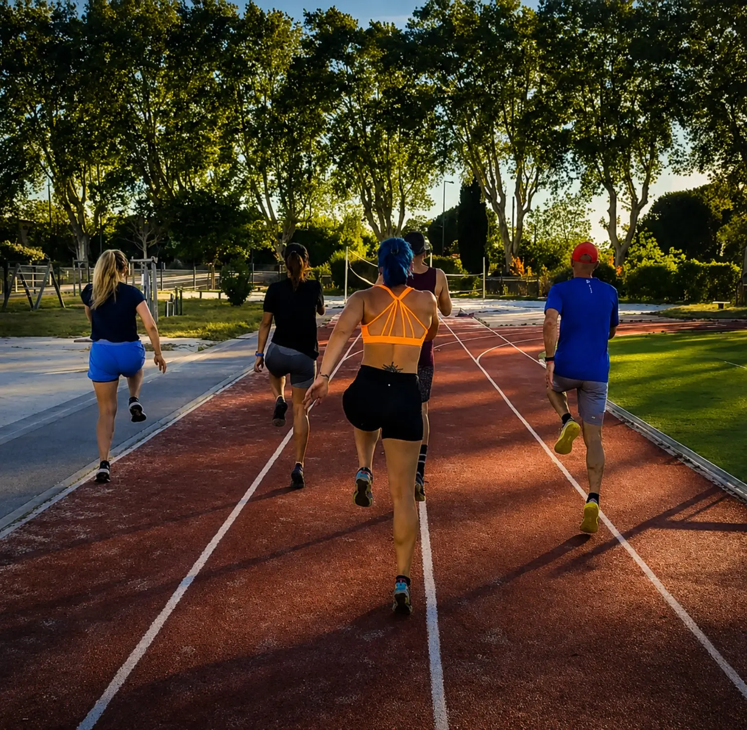 Groupe Run & Trail BodyTonik en séance de course sur piste d’athlétisme près de Cazan et Vernègues